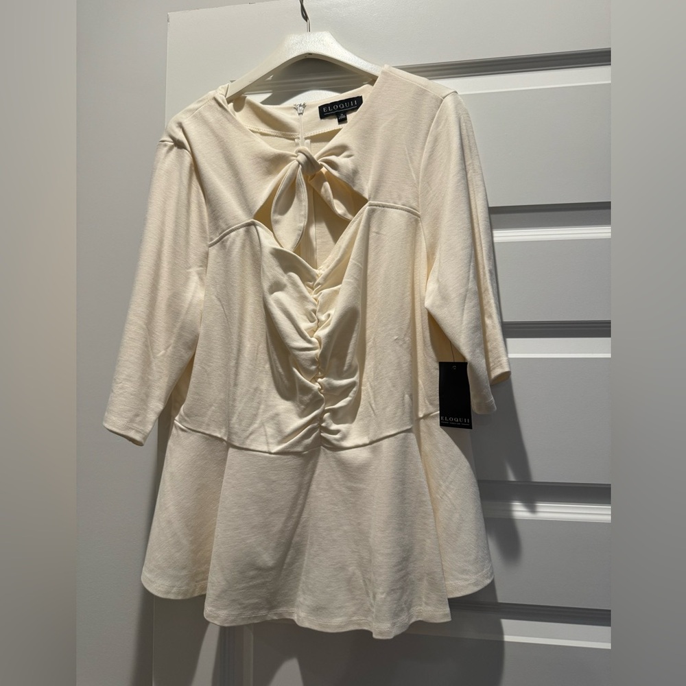 Eloquii Gathered Peplum Top with Bow